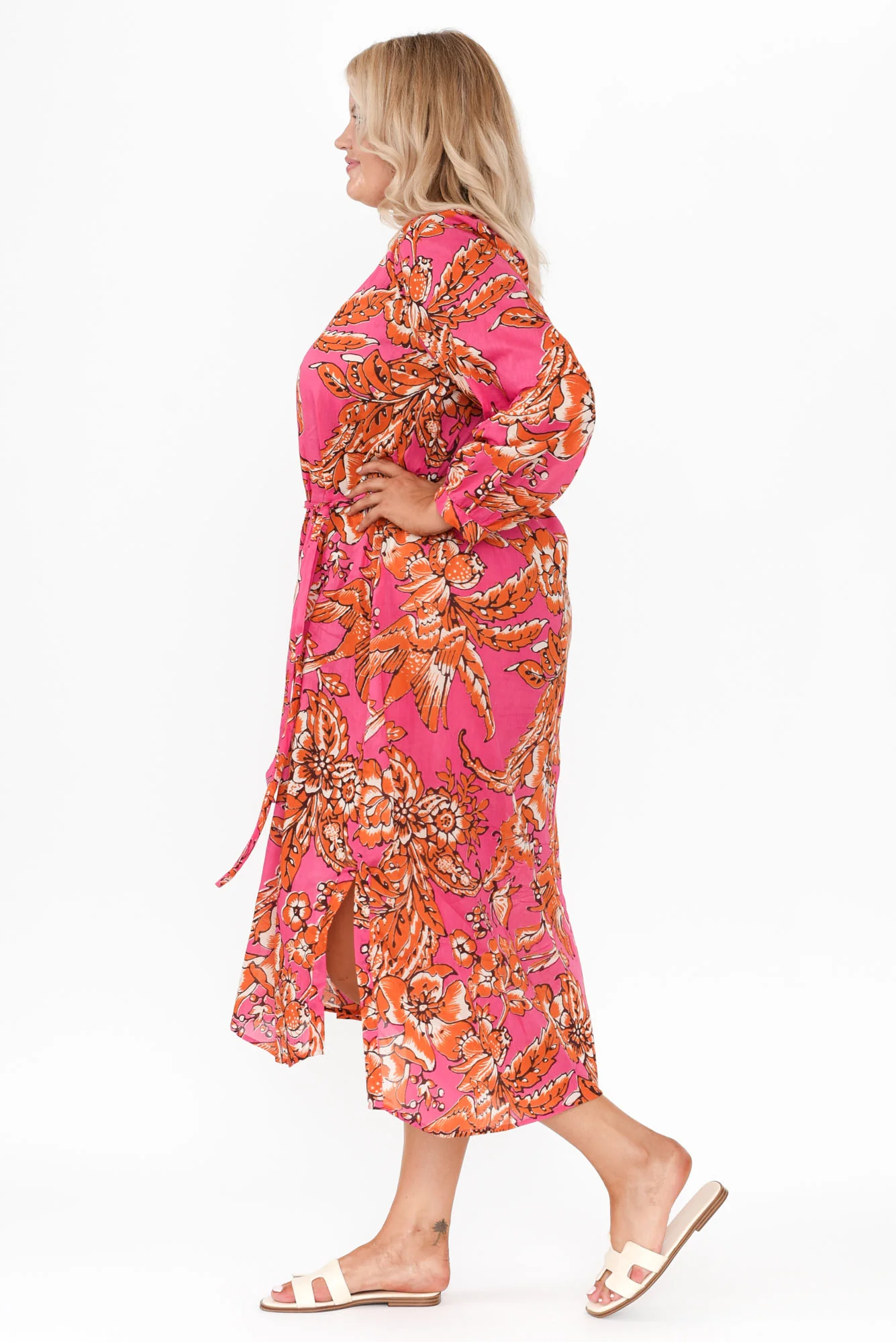 Liliana Orange Garden Cotton Kaftan