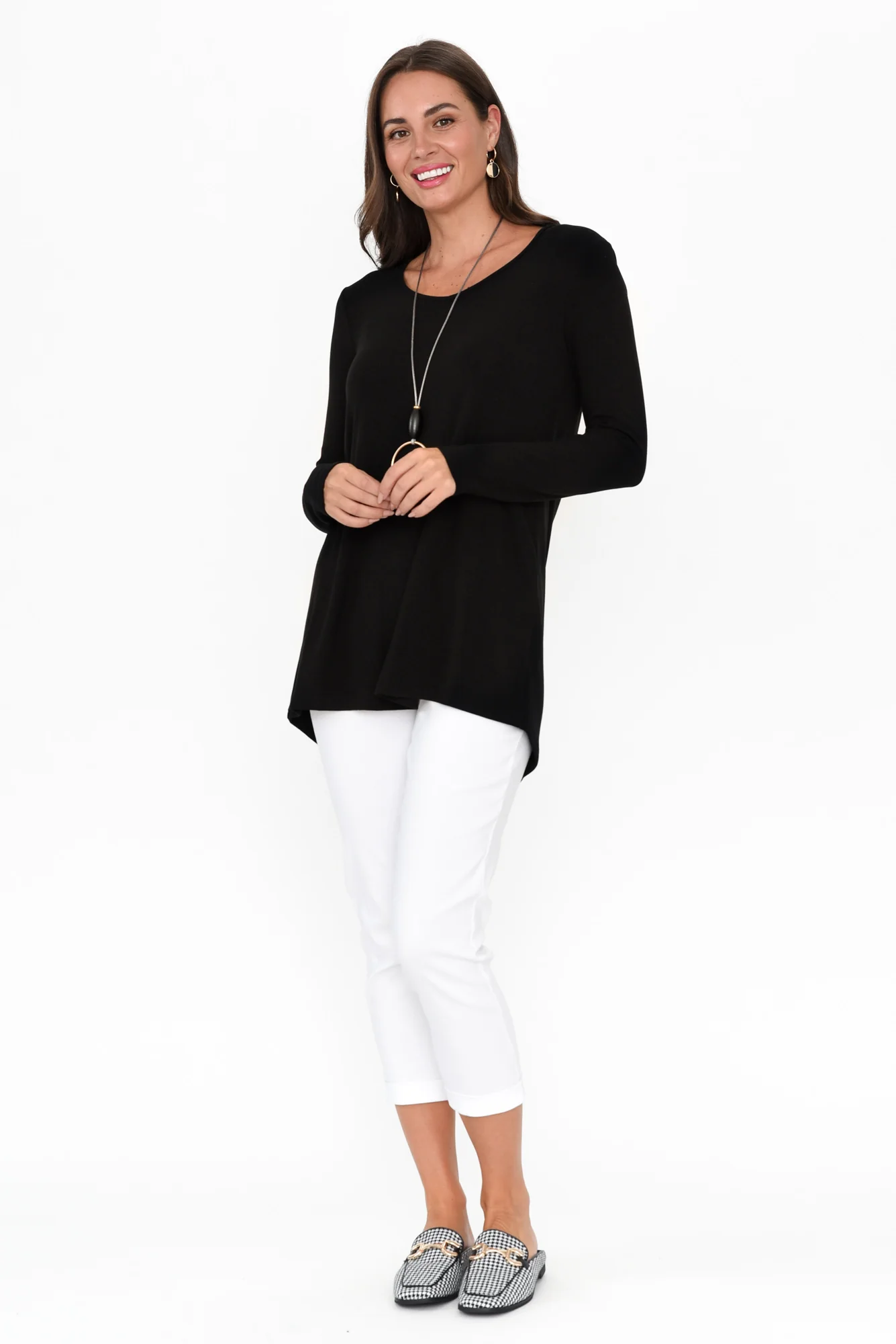 Shenali Black Long Sleeve Swing Top