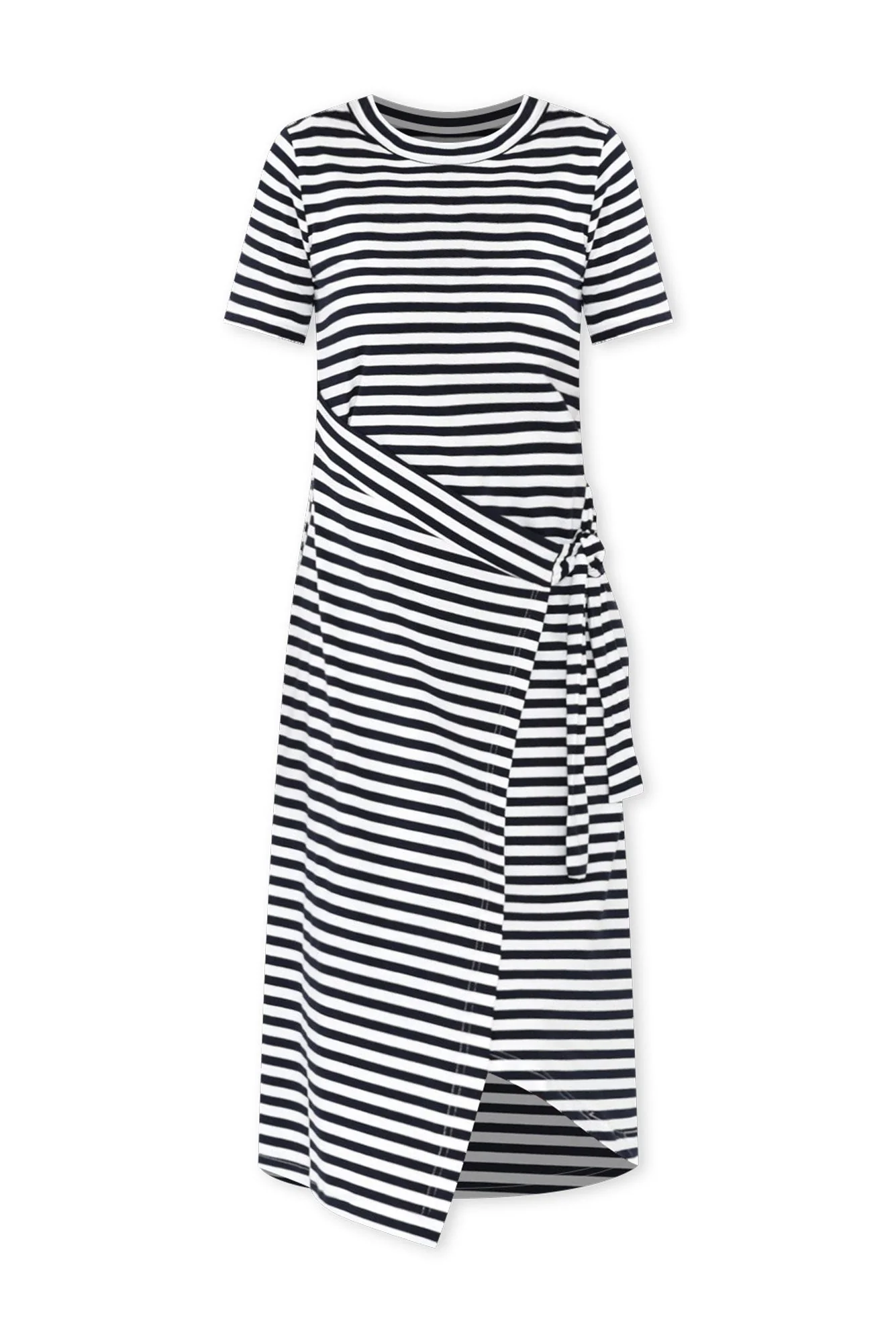 Georgie Navy Stripe Wrap Cotton Tee Dress