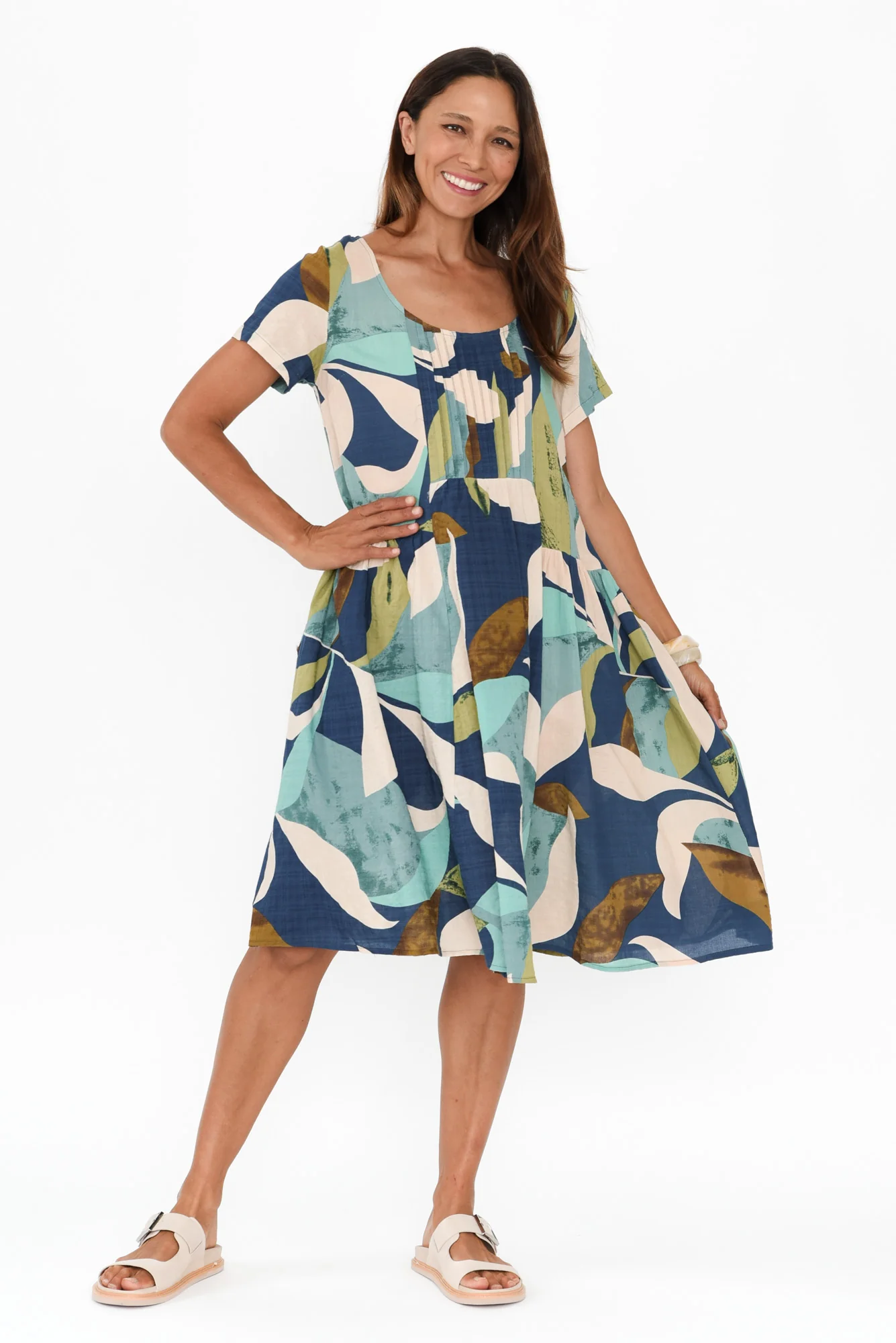 Hanoi Blue Abstract Cotton Blend Dress