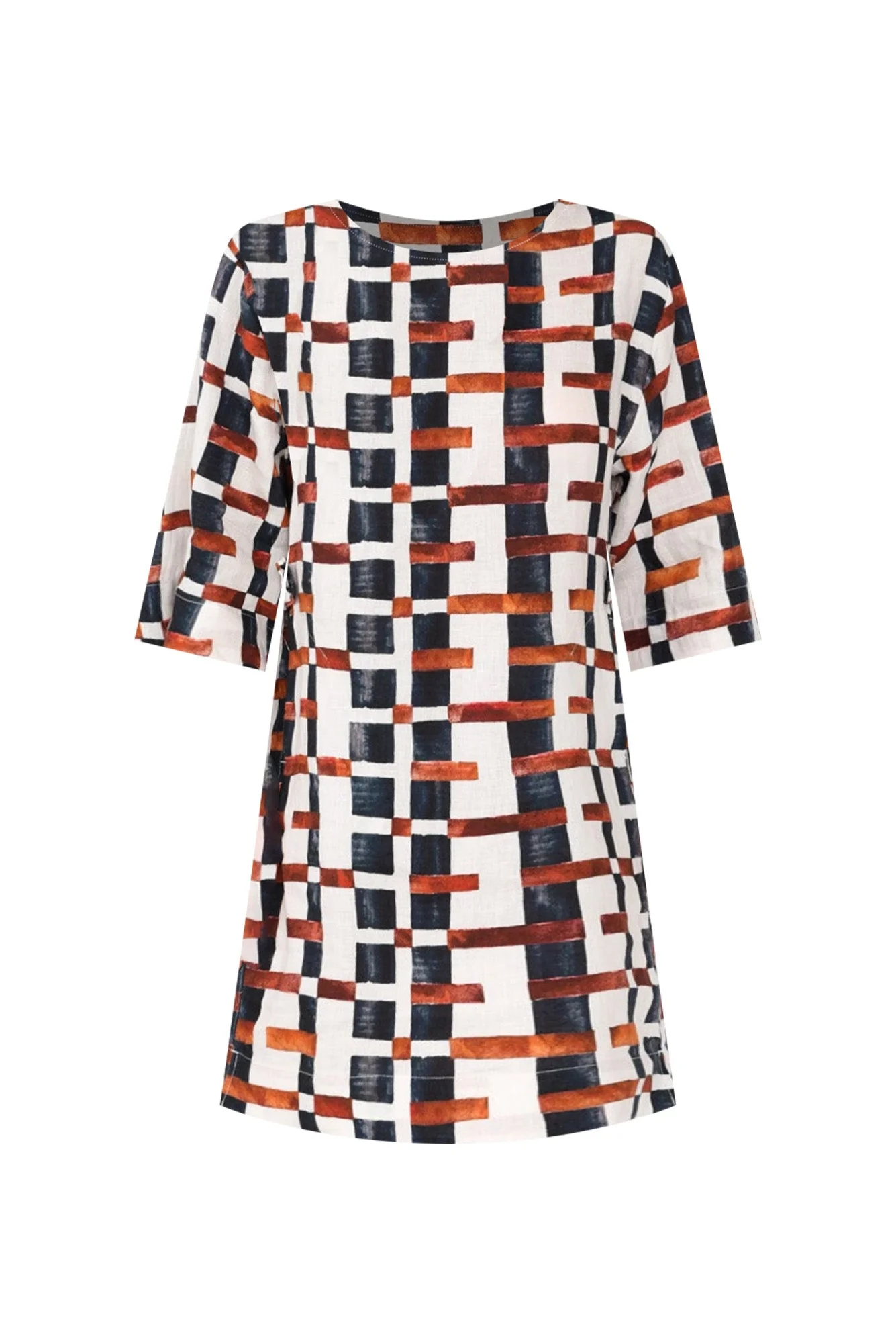 Stiles Brown Geo Linen Belted Dress