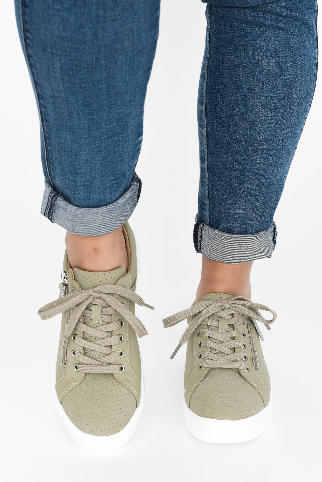 Kiki Khaki Leather Zip Sneaker