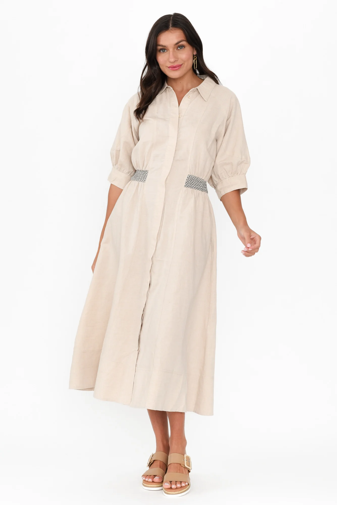 Perlita Beige Linen Shirt Dress