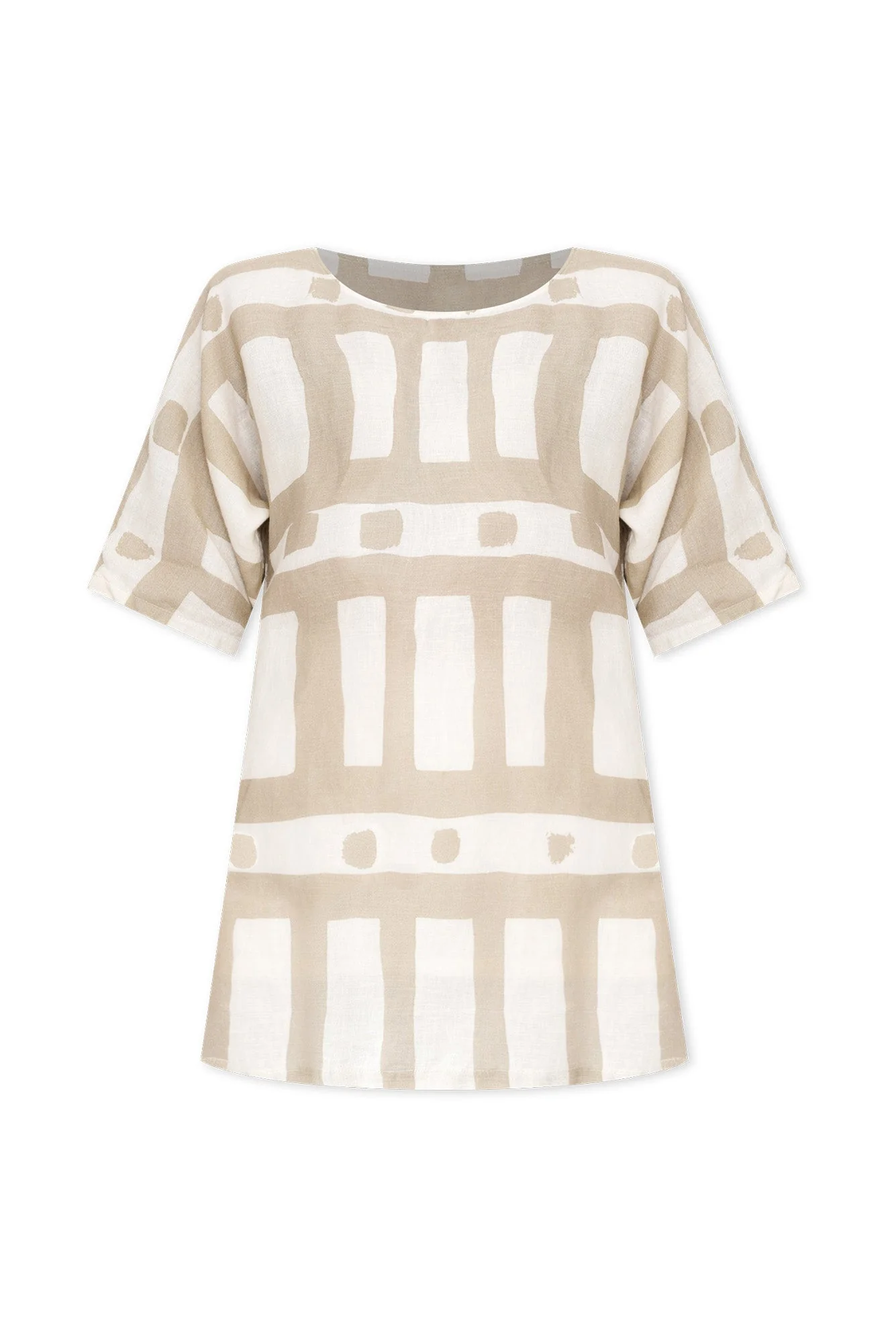 Atara Beige Geo Linen Top