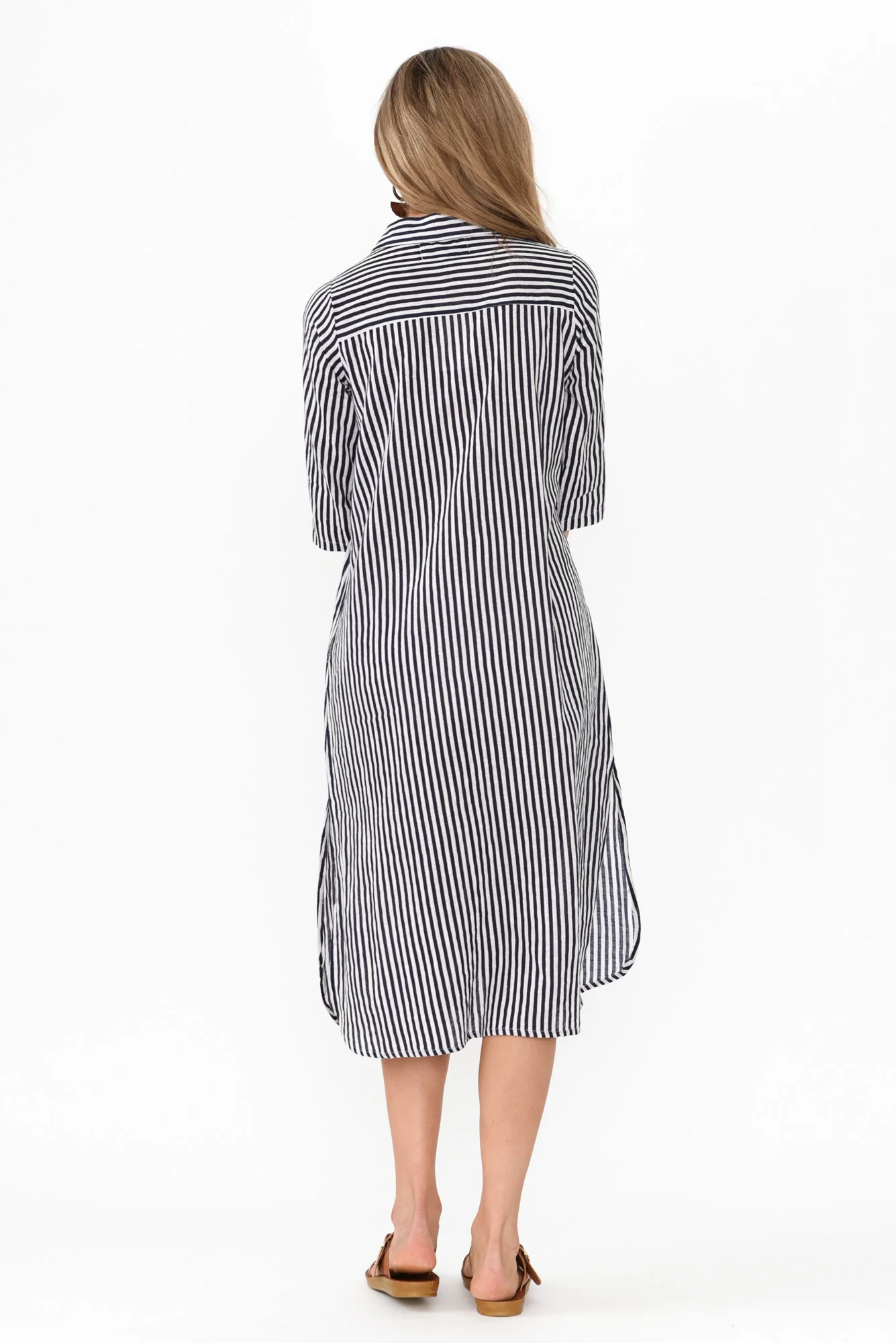 Tricia Navy Stripe Cotton Shirt Dress