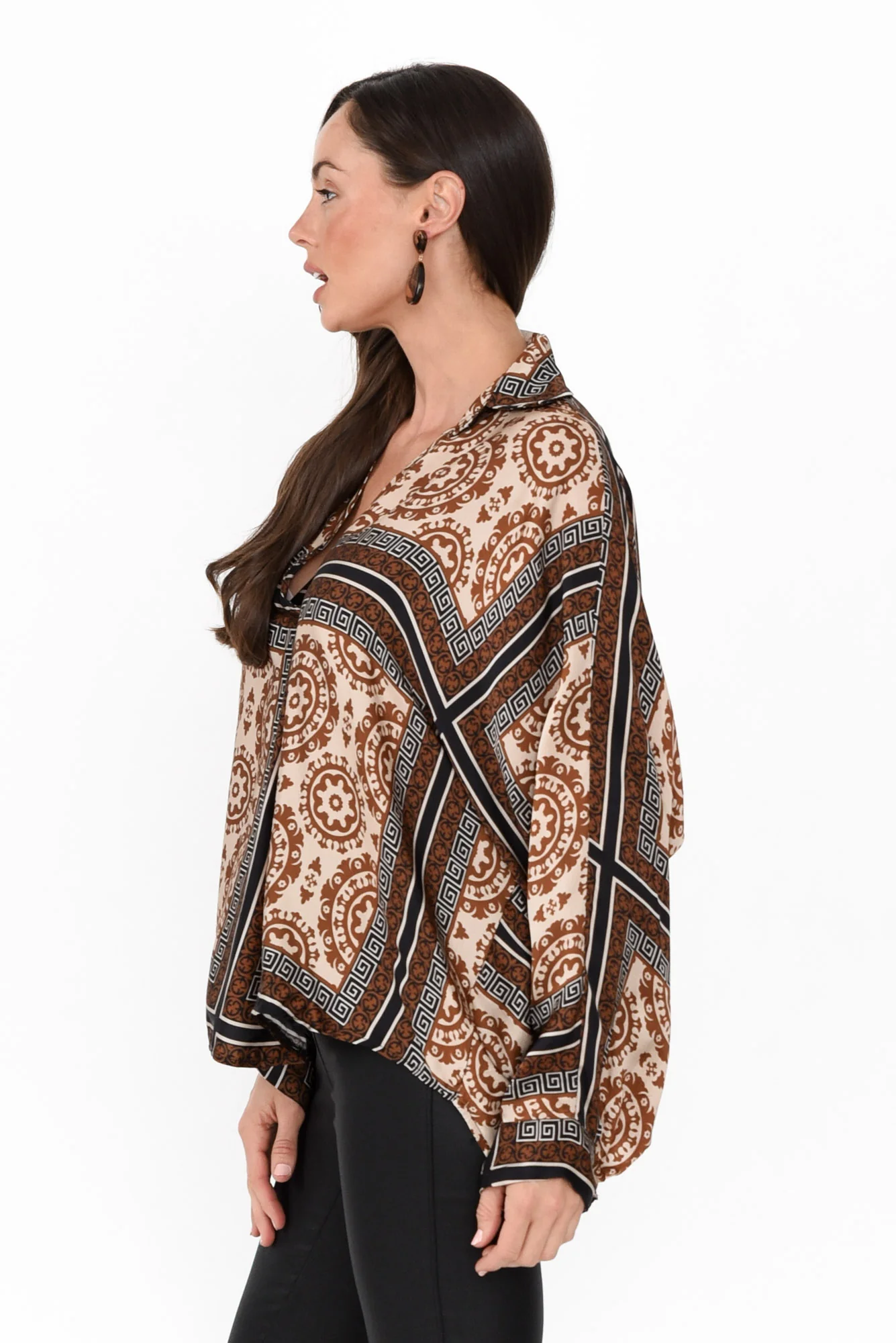 Monroe Brown Geo Silk Blend Top
