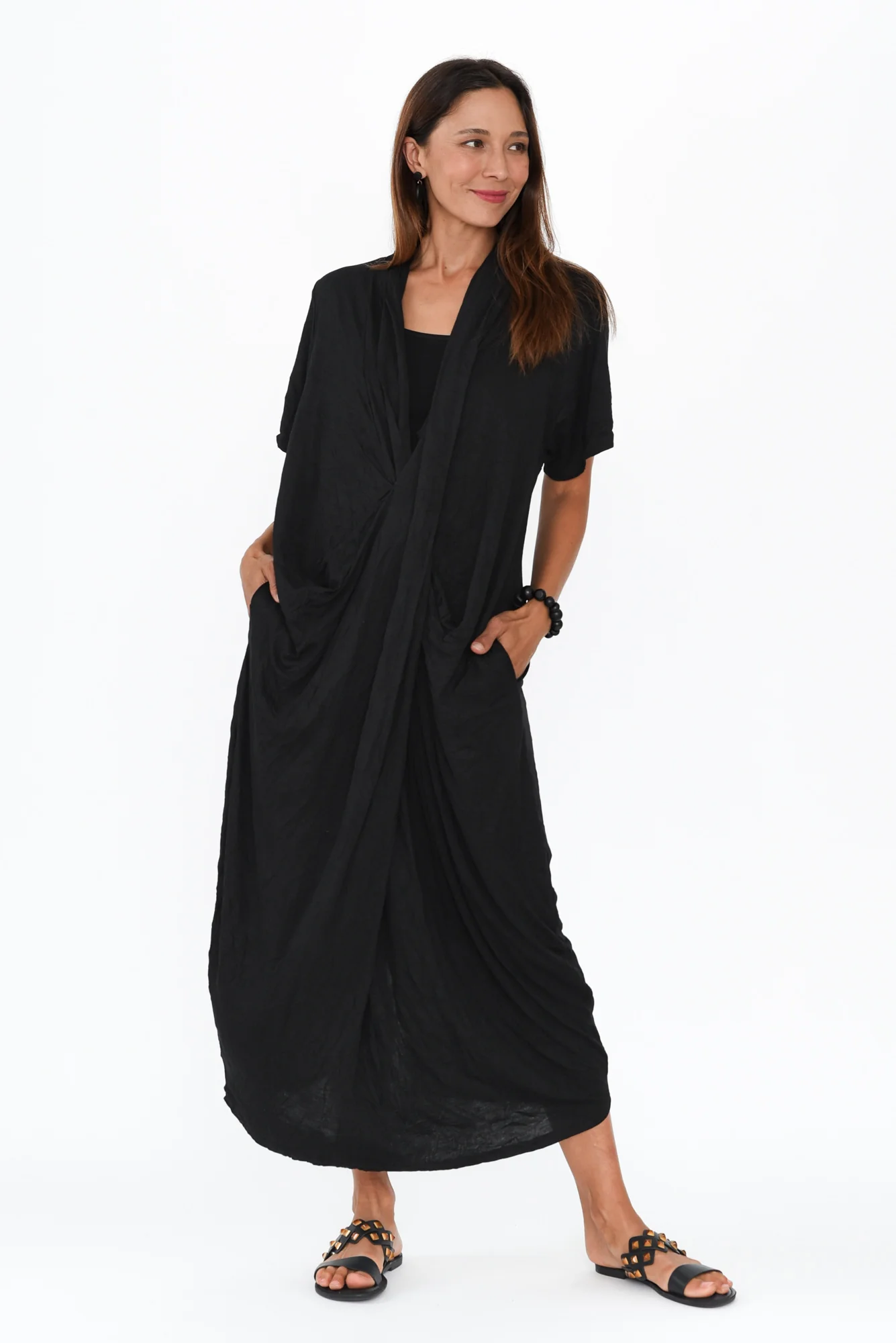 Kensley Black Crossover Cotton Dress