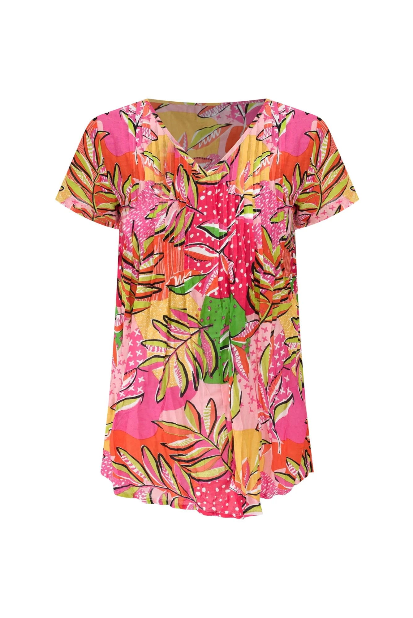 Fia Fuchsia Leaf Crinkle Cotton Top