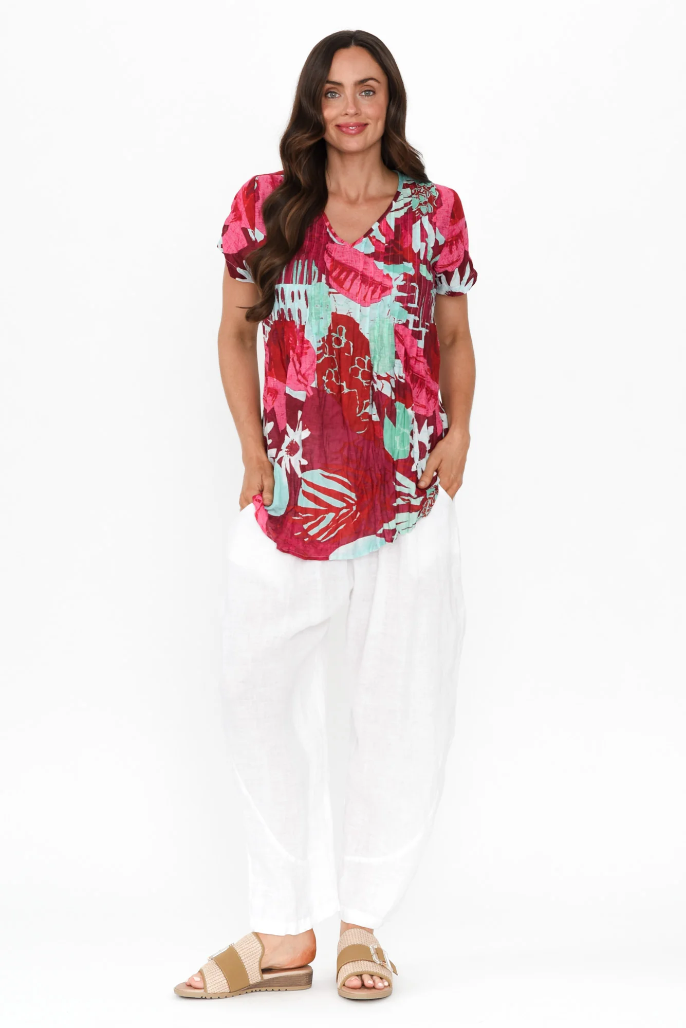 Fia Fuchsia Garden Crinkle Cotton Top