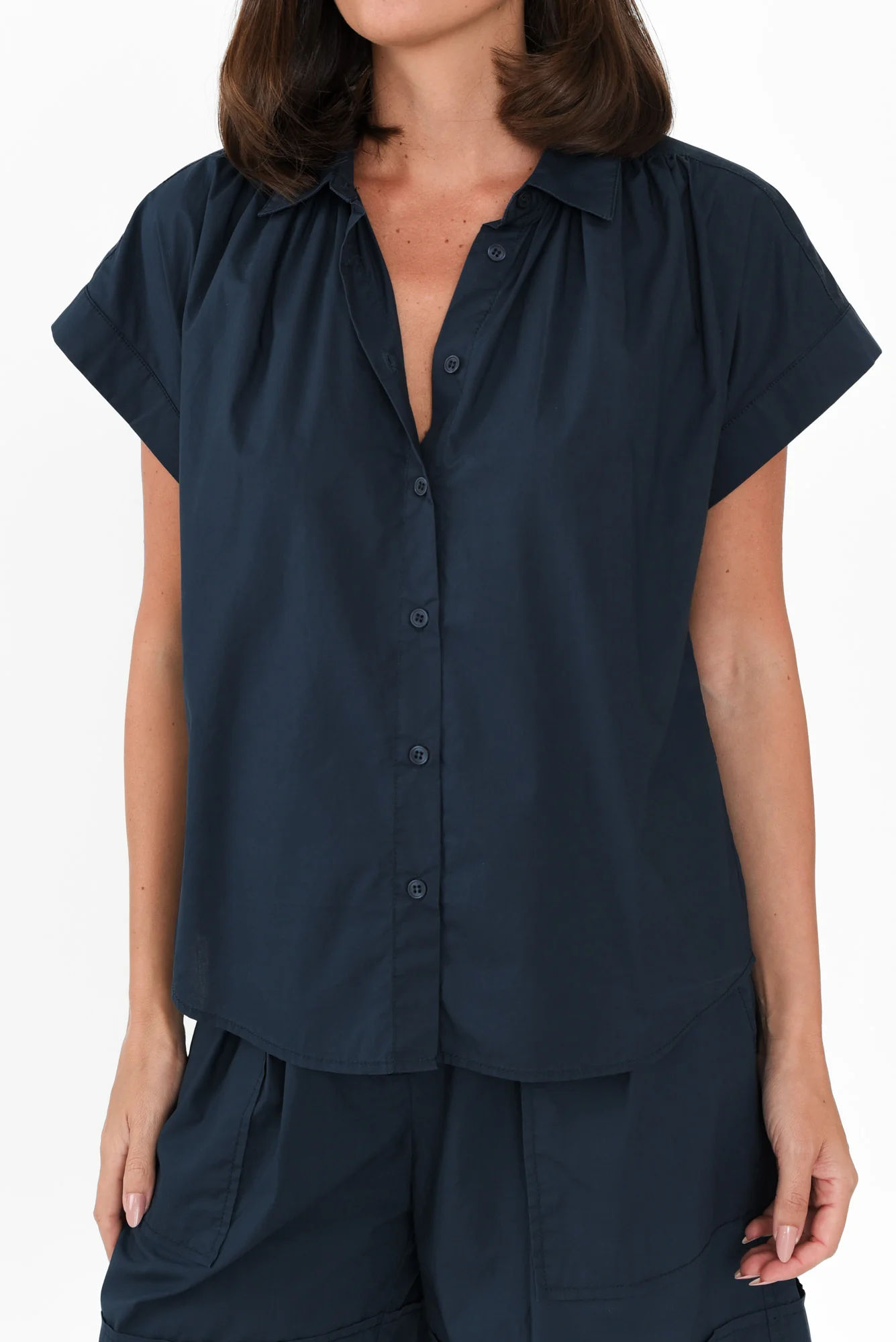 Harlyn Navy Cap Sleeve Shirt