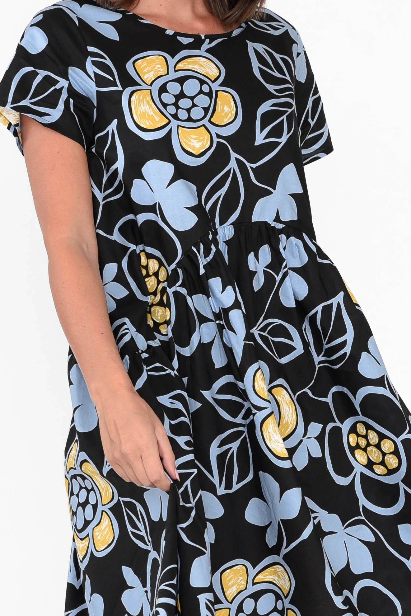 Fernanda Black Daisy Cotton Dress