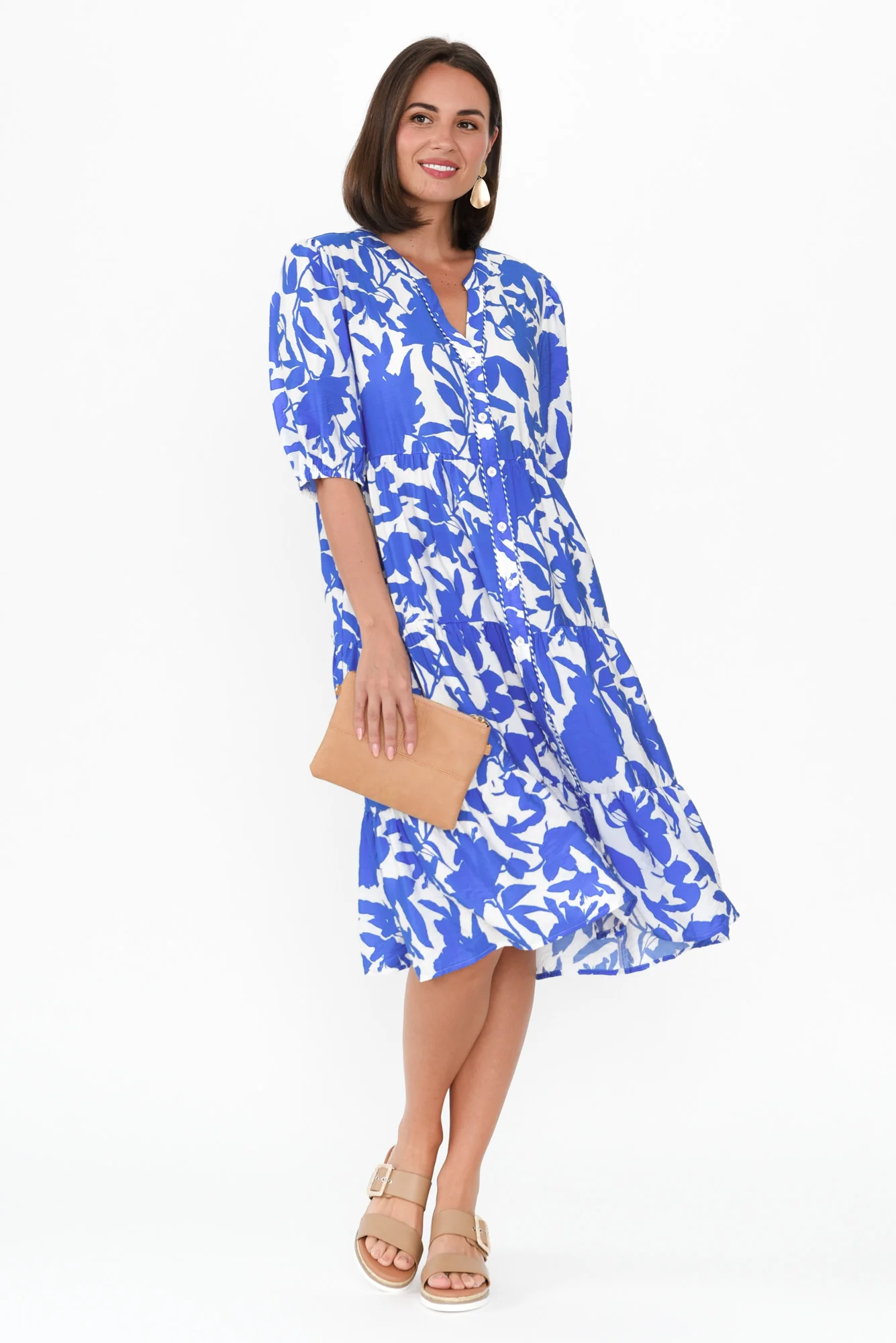 Florida Blue Floral Tiered Dress