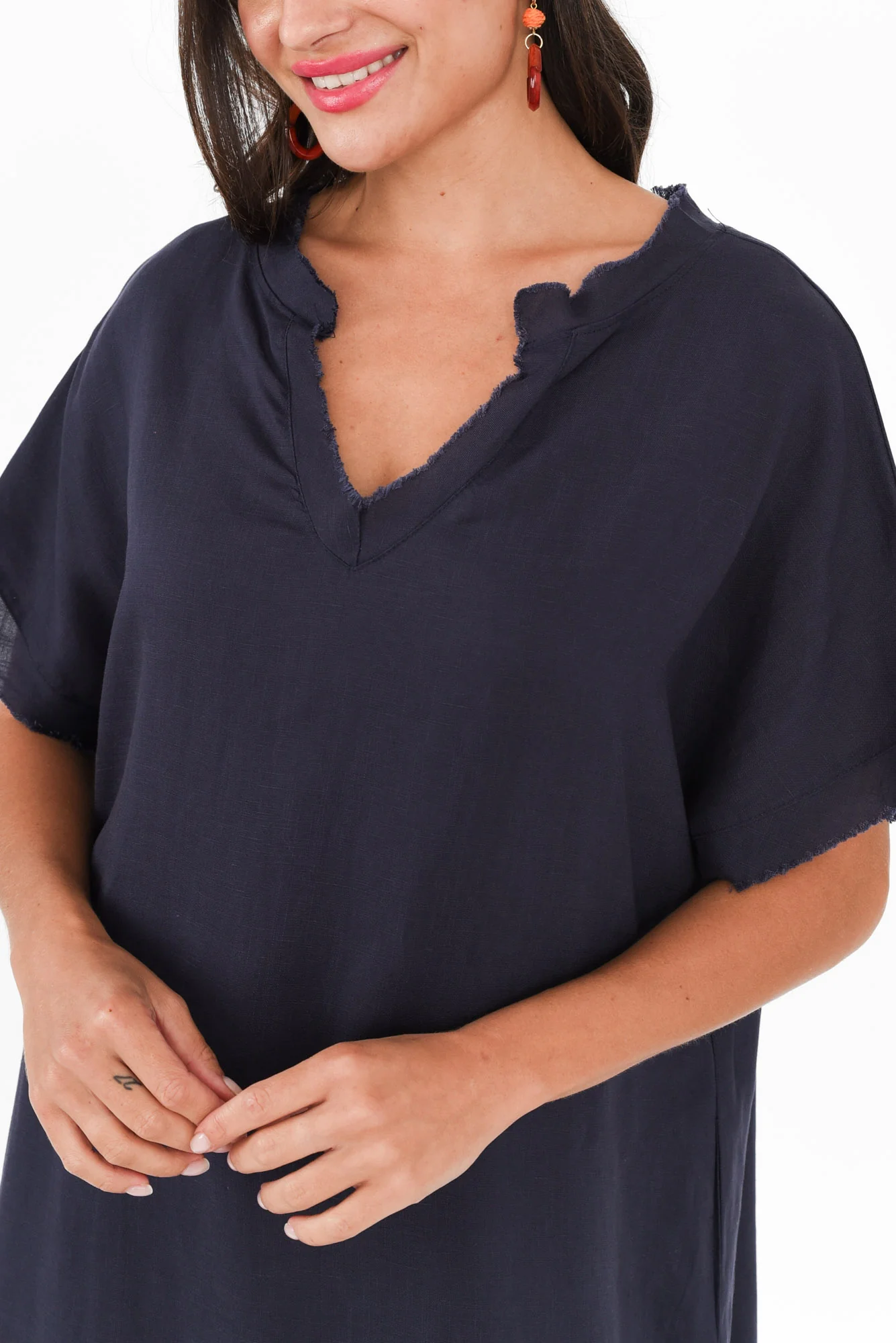 Darlene Navy Linen Blend Dress