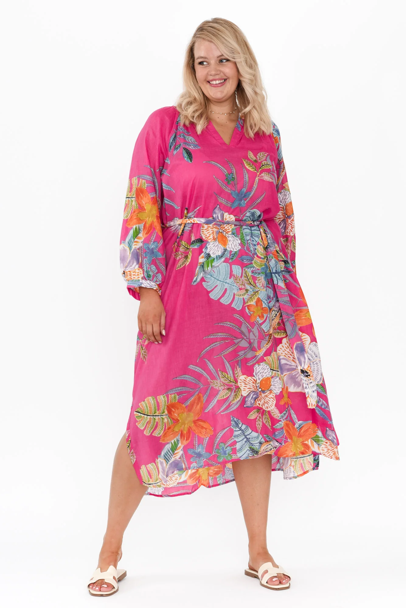 Liliana Pink Bird Cotton Kaftan