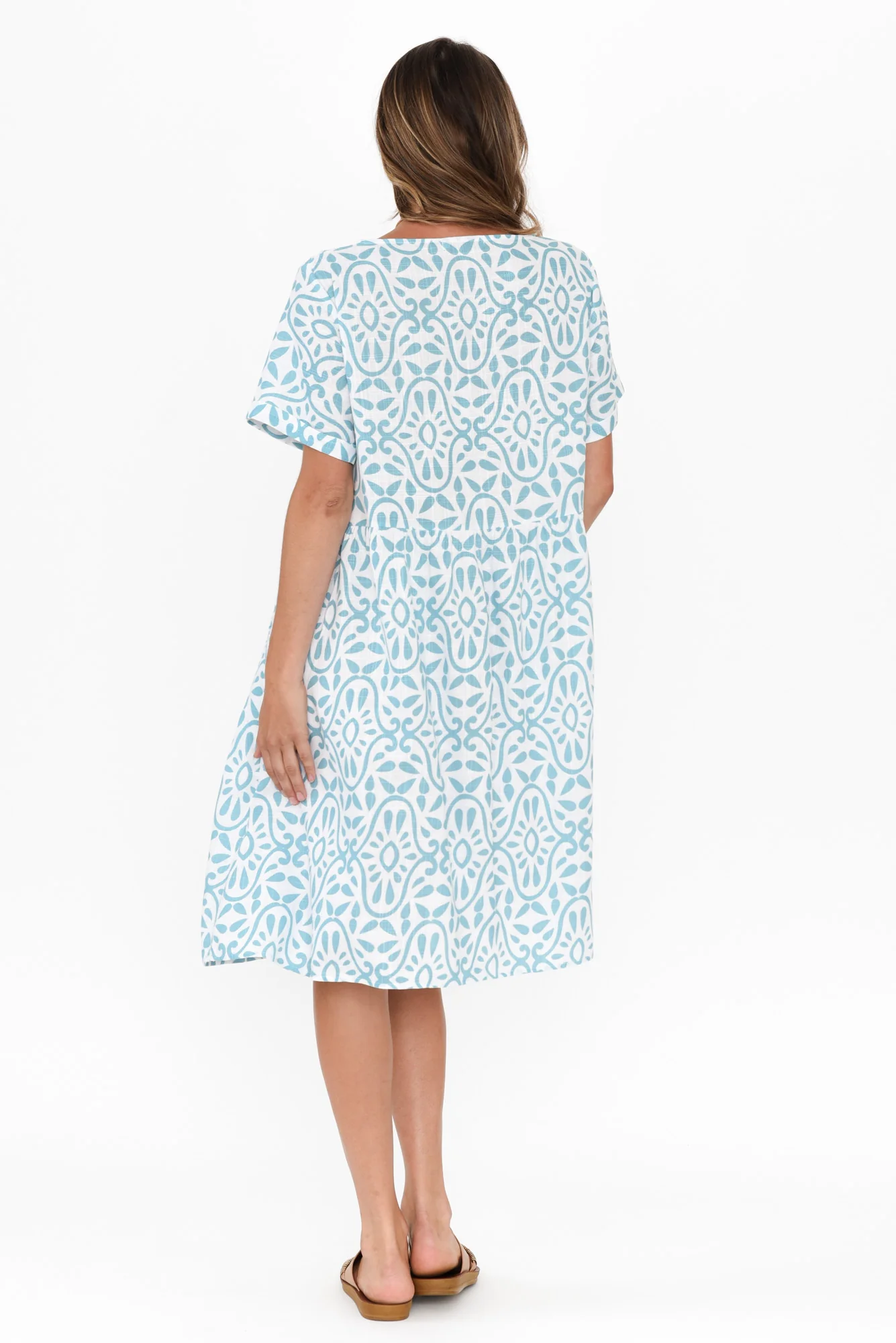 Shayann Blue Geo Linen Cotton Dress