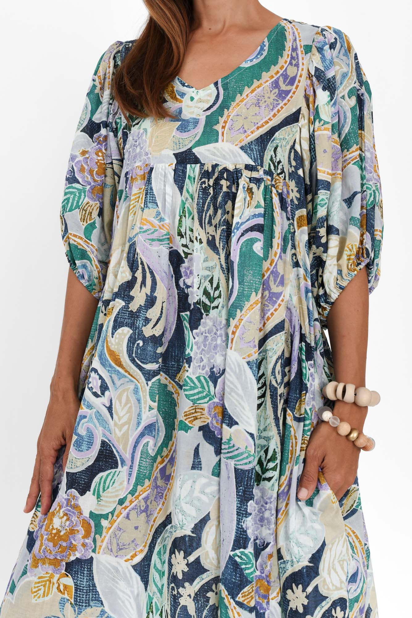 Amalia Blue Paisley Cotton Dress