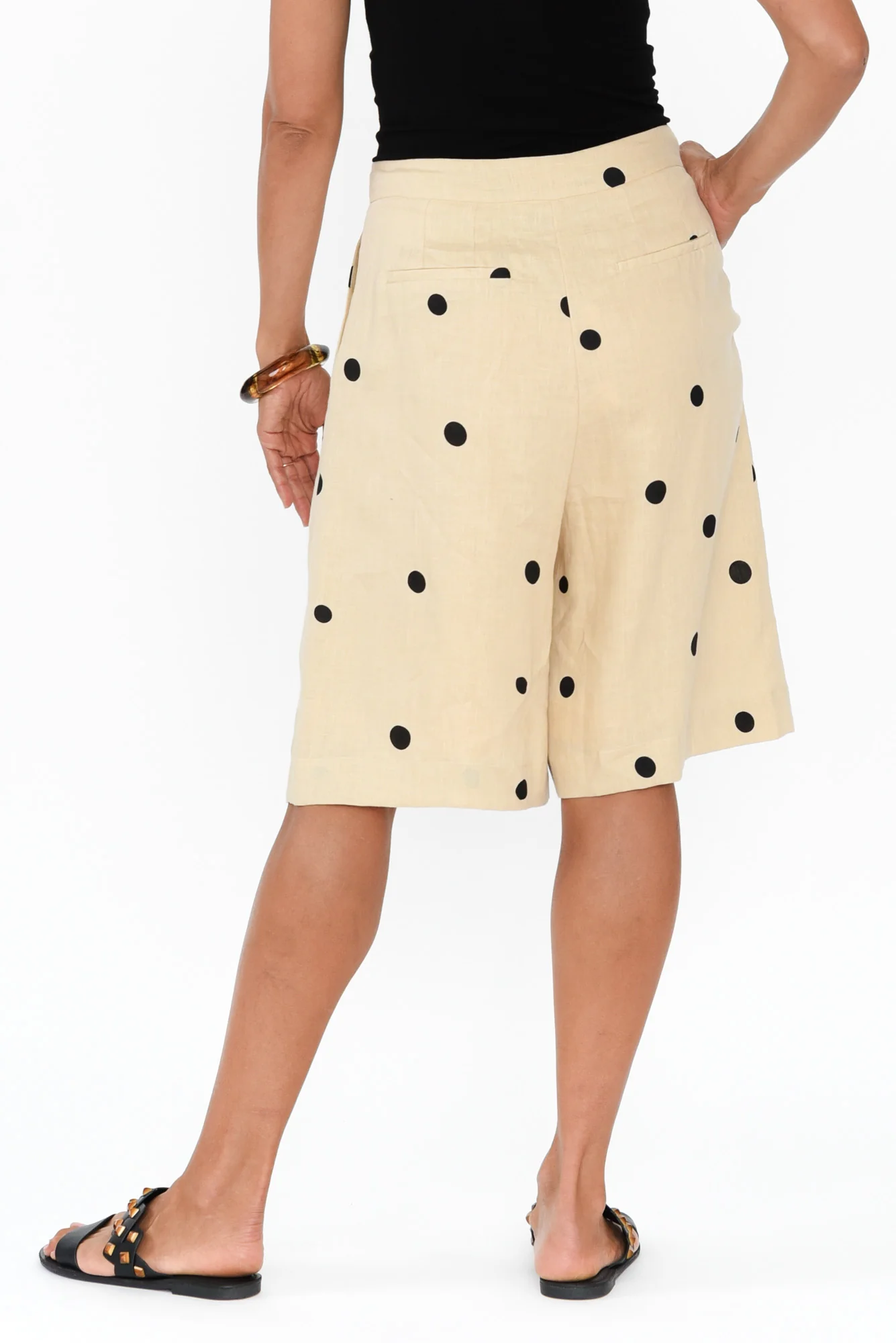 Lyria Natural Spot Linen Bermuda Shorts