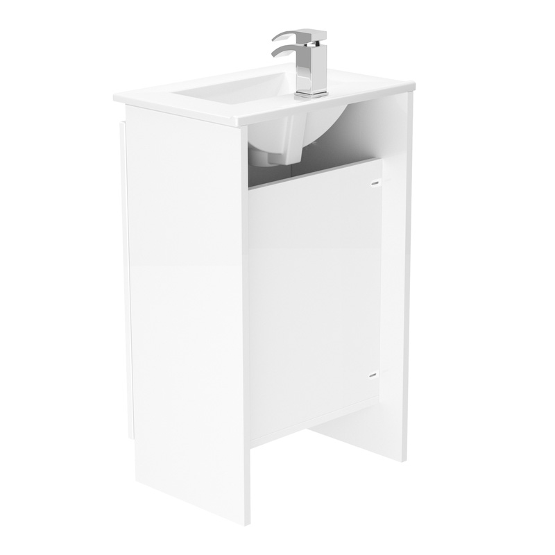 Newland Double Door Slimline Floor Standing Vanity Unit With Basin White Gloss 500mm