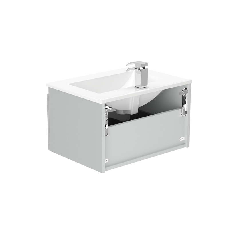 Newland Single Drawer Wall Hung Vanity Unit With Basin Pearl Grey 600mm