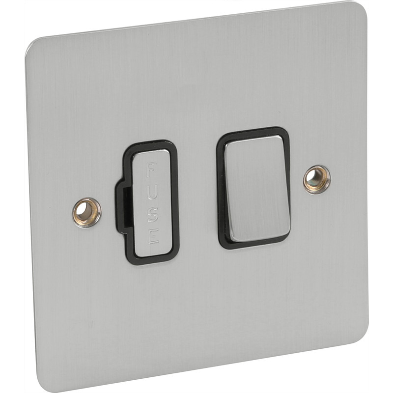Flat Plate Satin Chrome Fused Spur 13A Switched