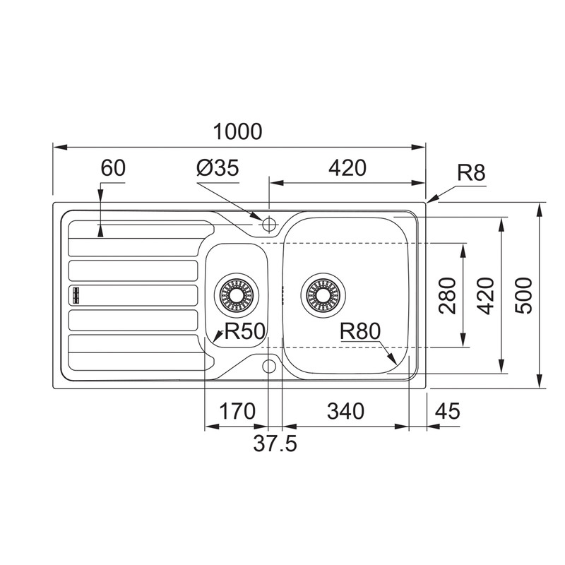 Franke Flash Reversible Stainless Steel Kitchen Sink & Drainer 1.5 Bowl