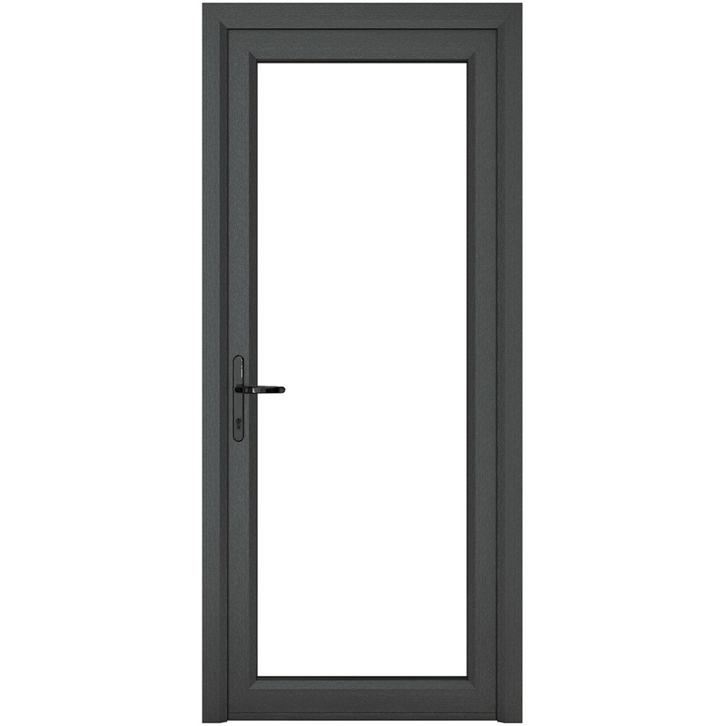Crystal uPVC Single Door Full Glass Right Hand Open In 890mm x 2090mm Clear Triple Glazed Grey/White