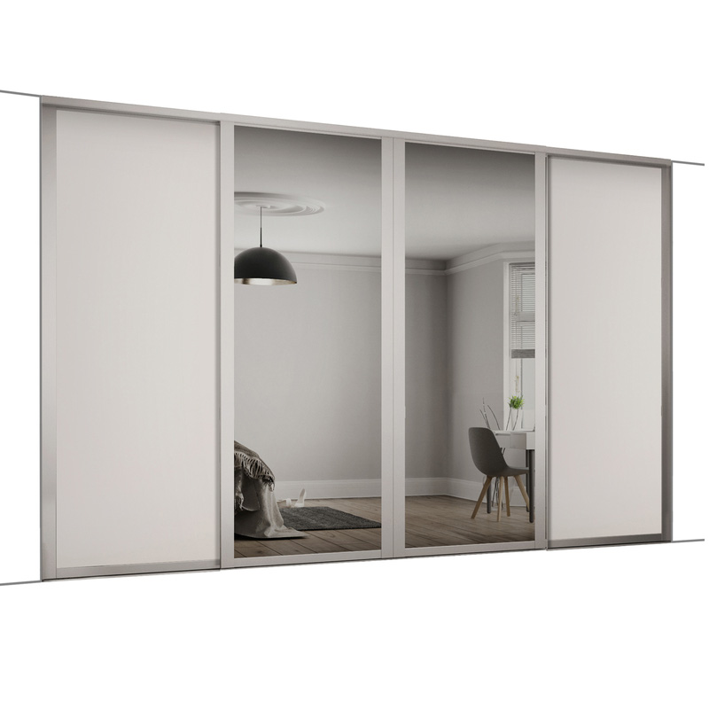 Spacepro Shaker 4 Door Sliding Wardrobe Kit Cashmere and Mirror 2898 x 2260mm