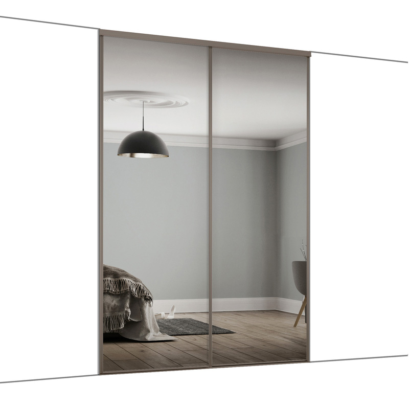 Spacepro Classic 2 Door Sliding Wardrobe Kit Stone Grey Framed Mirror 1489 x 2260mm