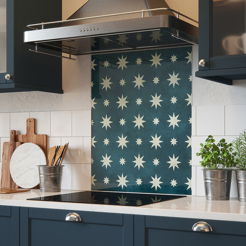 House Beautiful Jasper Indigo Self-Adhesive Glass Splashback 600 x 750mm