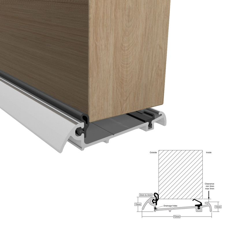 Stormguard Slimline Wide Rain & Draught Excluder Threshold Matt Silver