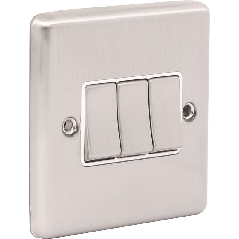 Wessex Brushed Stainless Steel Switch 3 Gang 2 Way