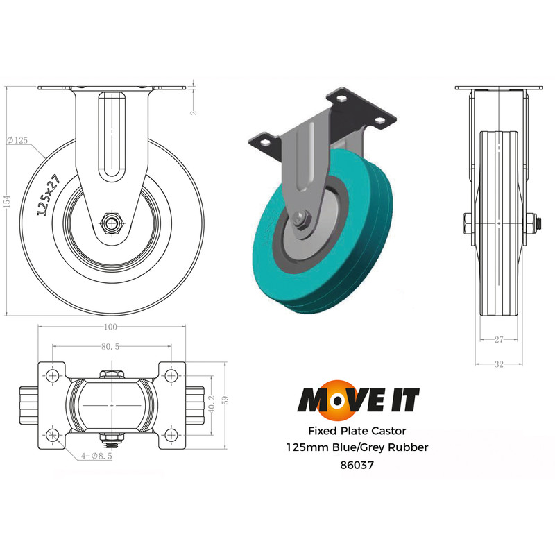 Fixed Wheel Castor 125mm 100kg