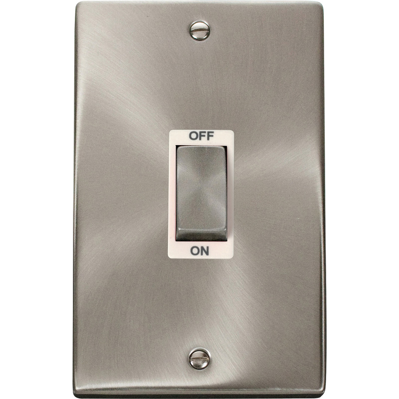 Click Deco Satin Chrome 45A DP Switch 2 Gang Upright