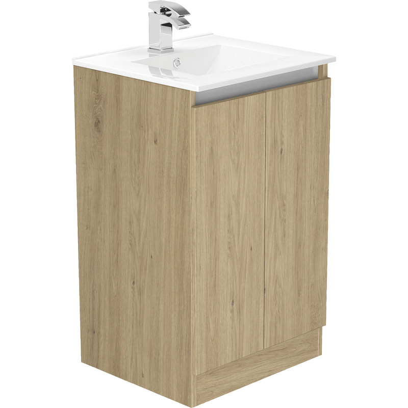 Newland Double Door Floor Standing Vanity Unit With Basin Natural Oak 500mm