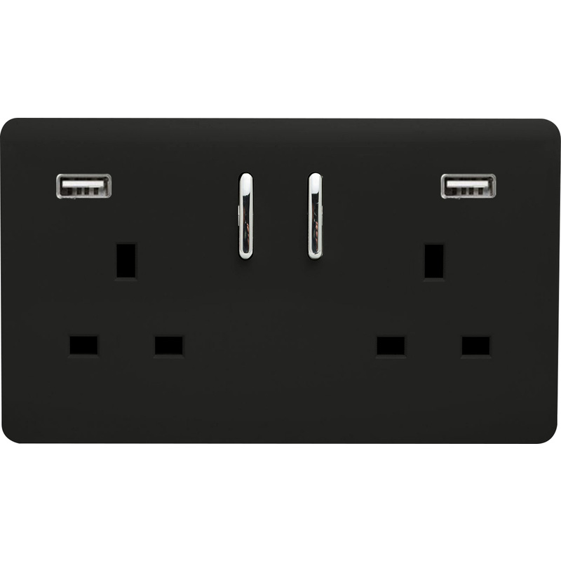 Trendiswitch Black 2 Gang 13 Amp Socket. 2X2.1MaH USB 2 Gang
