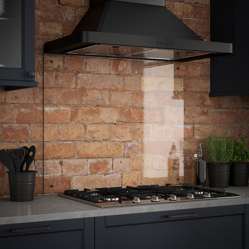 Splashback Clear Glass Splashback with Gunmetal Caps 900 x 750mm