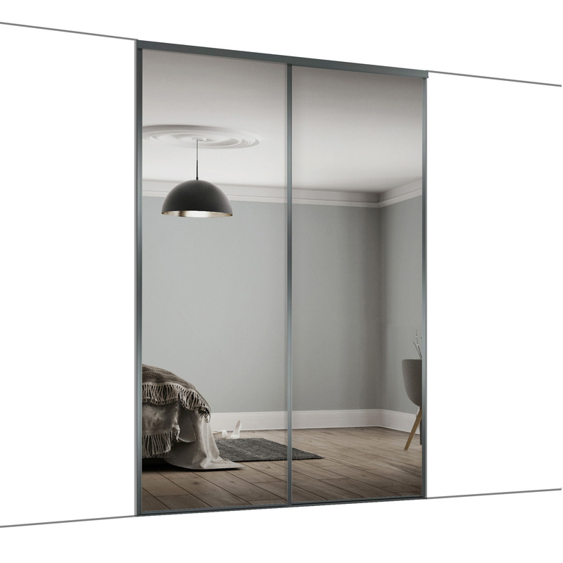 Spacepro Classic 2 Door Sliding Wardrobe Kit Graphite Framed Mirror 1185 x 2260mm