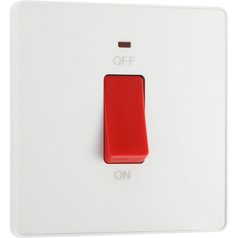 BG Evolve Pearlescent White (White Ins) 45A Square Switch, Double Pole With Led Power Indicator