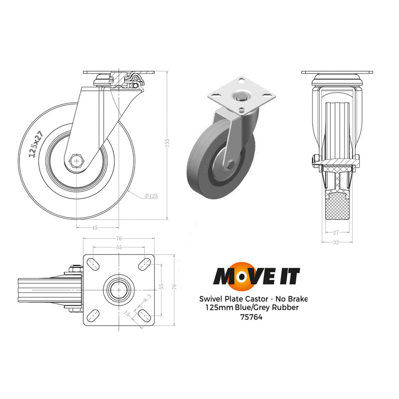Swivel Wheel Castor 125mm 100kg