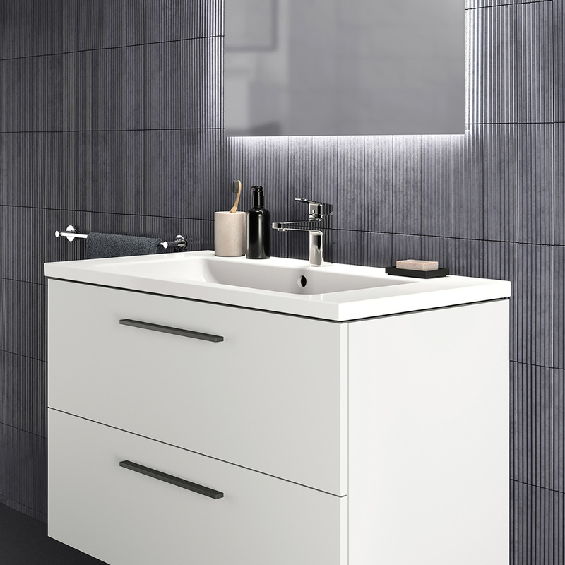 Ideal Standard i.life B Double Drawer Wall Hung Unit with Basin Matt White 1000mm with Matt Black Handles