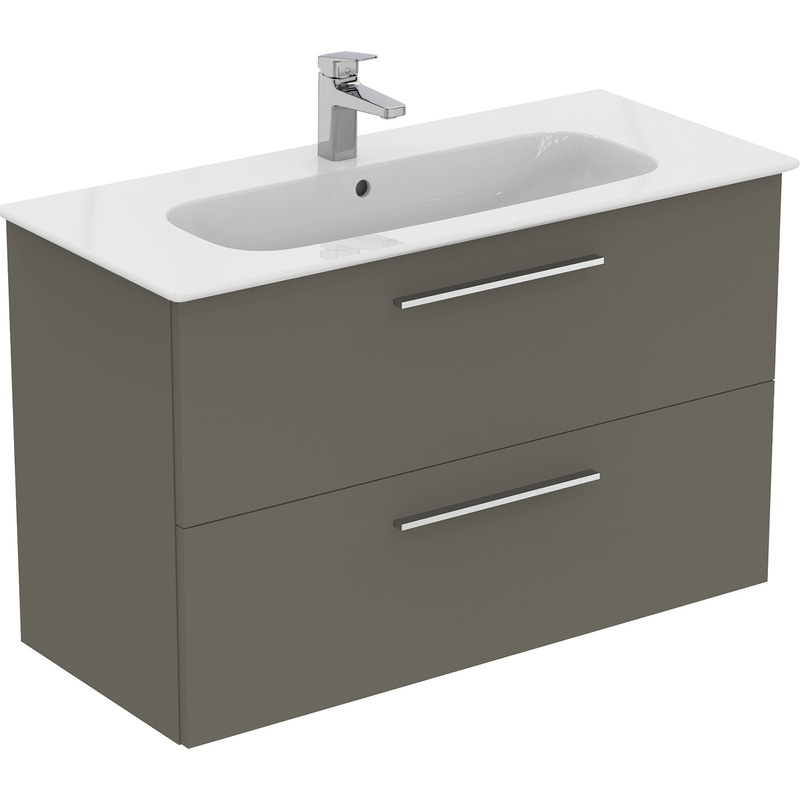 Ideal Standard i.life A Double Drawer Wall Hung Vanity Unit with Basin Matt Quartz Grey 1000mm with Brushed Chrome Handles