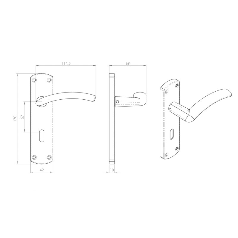 Serozzetta Tres Door Handles Lock Polished Chrome