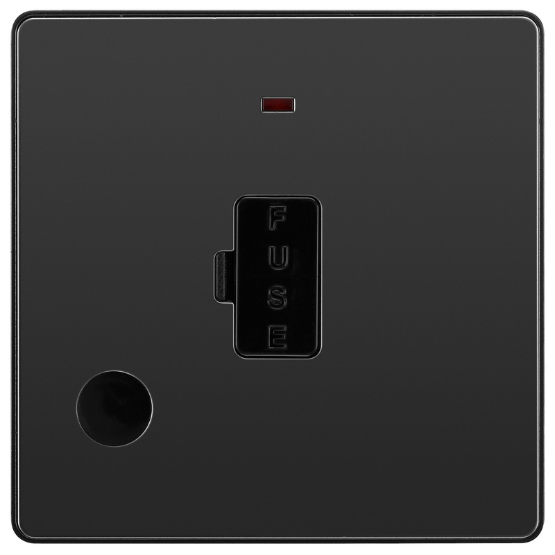 BG Evolve Black Chrome (Black Ins) Unswitched 13A Fused Connection Unit With Power Led Indicator, And Flex Outlet