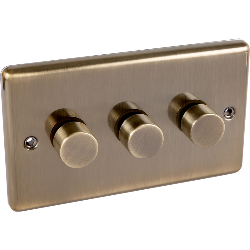 Antique Brass Dimmer Switch 3 Gang 250W
