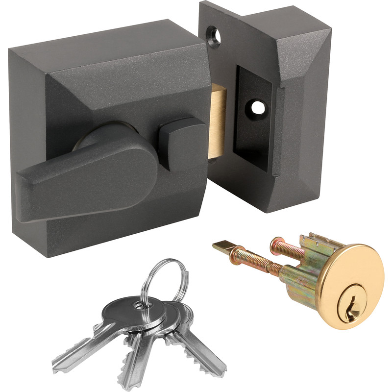 Deadlocking Nightlatch Gun Metal Narrow