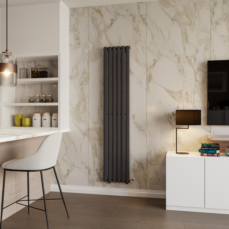 Azur Nero Designer Oval Tube Radiator 1800 x 360mm 2505Btu Anthracite