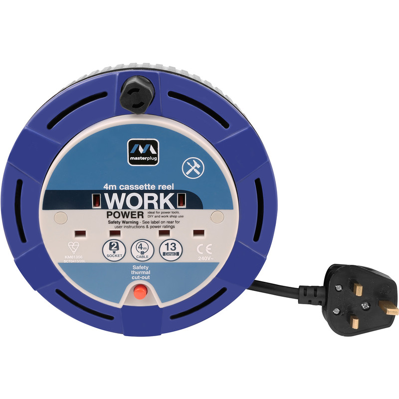 Masterplug 13A Cassette Cable Reel 2 Socket 4m 240V