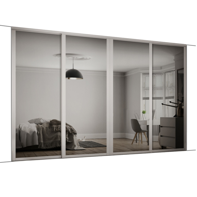 Spacepro Shaker 4 Door Sliding Wardrobe Kit Cashmere Framed Mirror 2290 x 2260mm