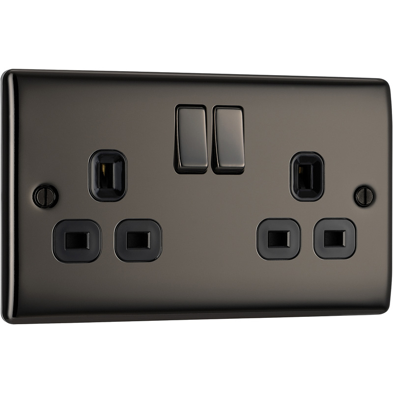 BG Black Nickel 13A DP Switched Socket 2 Gang