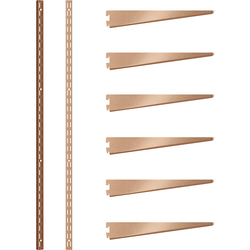 Rothley Bright Copper Twin Slot Shelving Kit 1980mm Uprights (x2) & 320mm Brackets (x6)